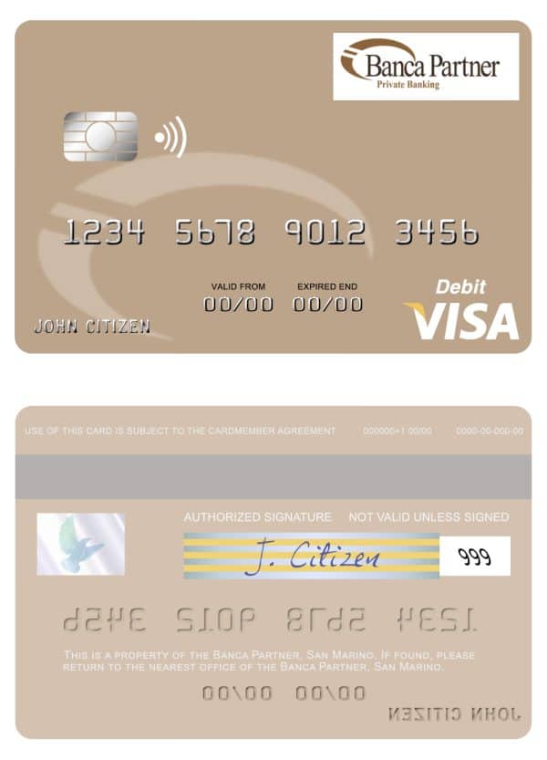 Fillable San Marino Banca Partner visa debit card Templates | Layer-Based PSD