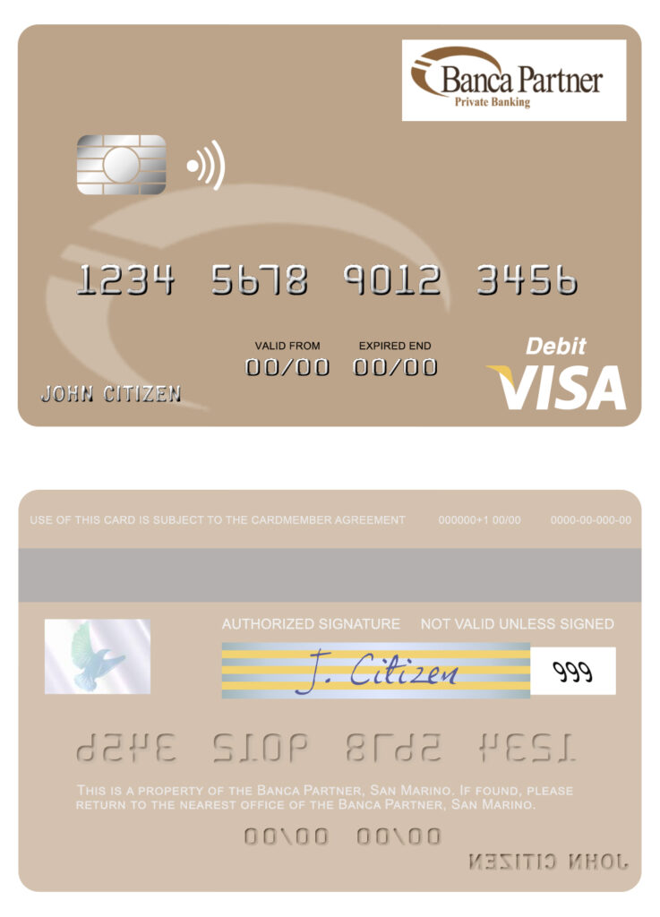 Fillable San Marino Banca Partner visa debit card Templates | Layer-Based PSD