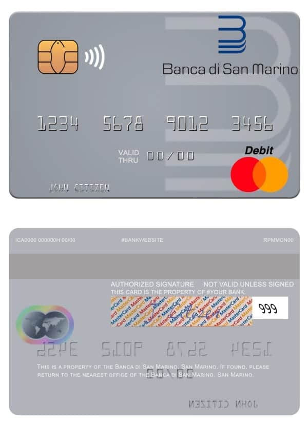 Fillable San Marino Banca di San Marino mastercard Templates | Layer-Based PSD