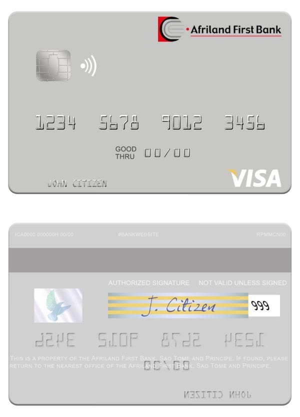 Fillable Sao Tome and Principe Afriland First Bank visa debit card Templates | Layer-Based PSD