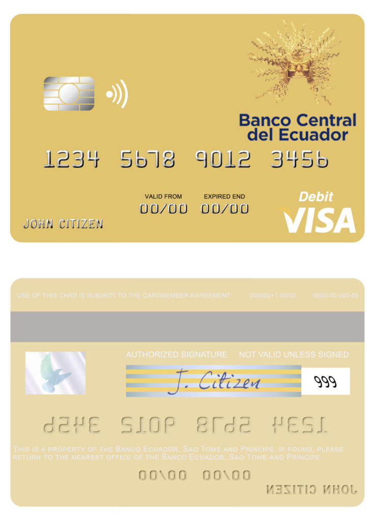 Fillable Sao Tome and Principe Banco Ecuador visa debit card Templates | Layer-Based PSD