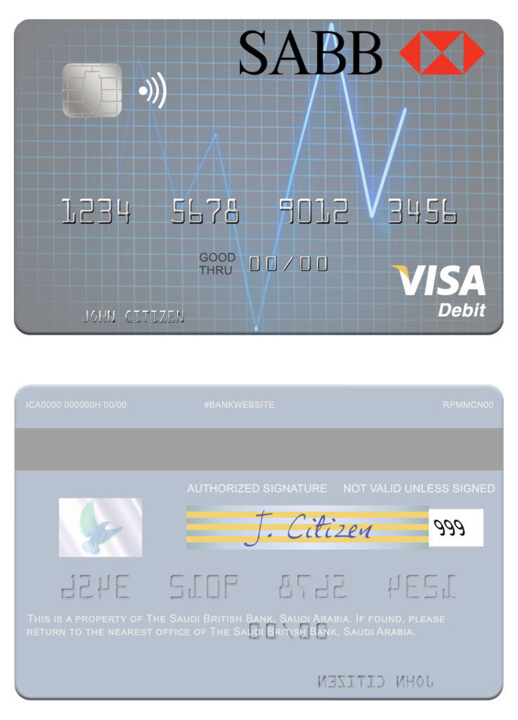 Fillable Saudi Arabia The Saudi British Bank visa debit card Templates | Layer-Based PSD