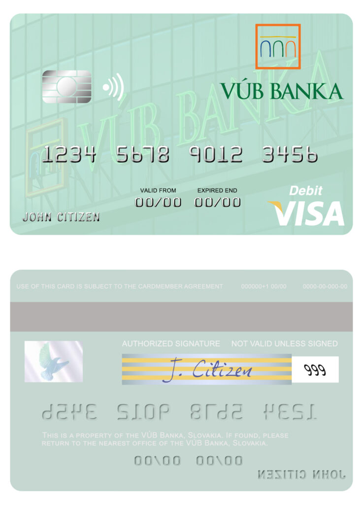 Fillable Slovakia VÚB Banka visa debit card Templates
