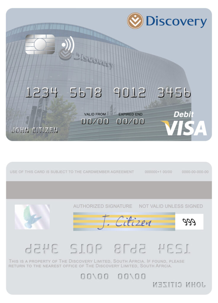 Fillable South Africa Discovery Limited visa debit card Templates