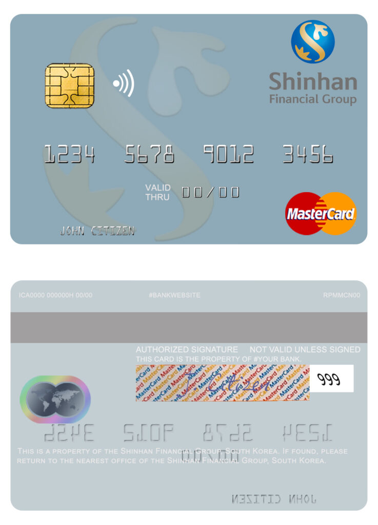 Fillable South Korea Shinhan Financial Group mastercard credit card Templates