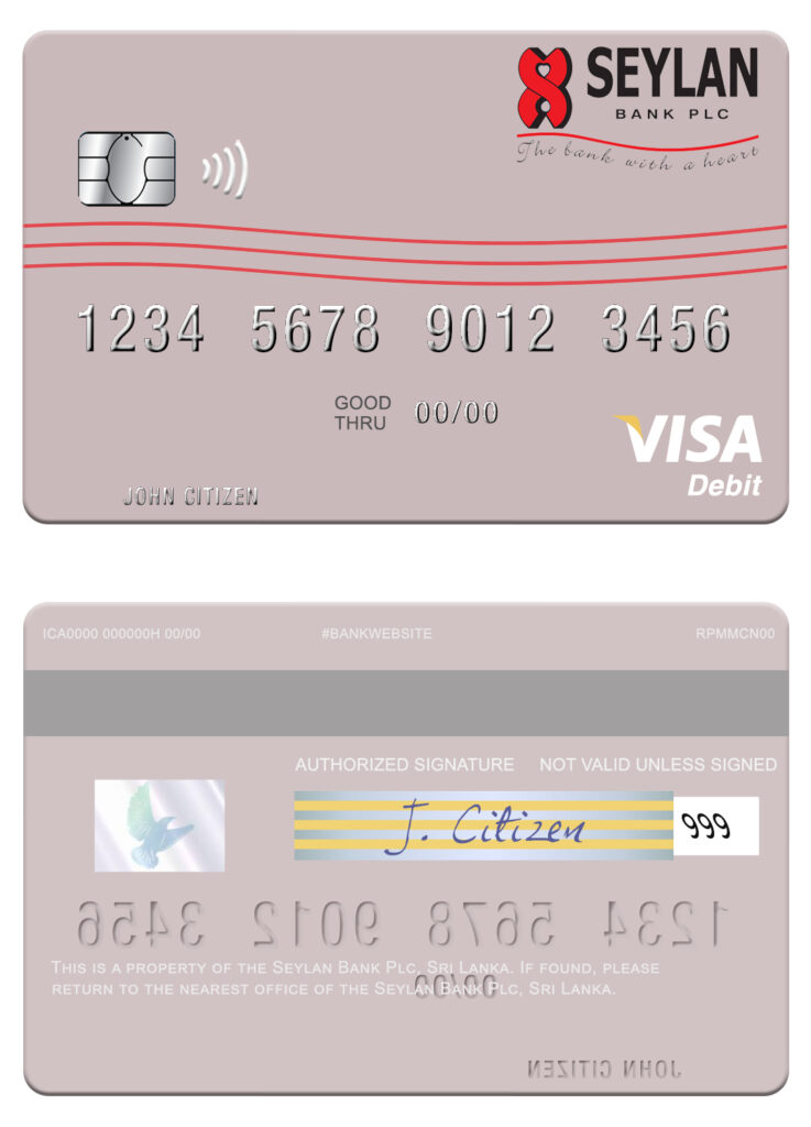 Fillable Sri Lanka Seylan Bank Plc visa debit card Templates | Layer-Based PSD