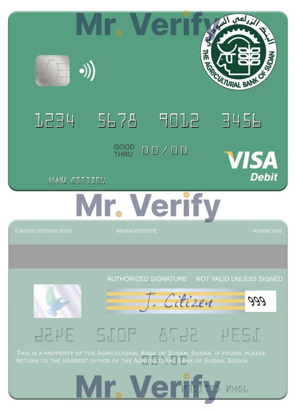 Fillable Sudan The Agricultural Bank of Sudan visa debit card Templates 600x833 - Cart