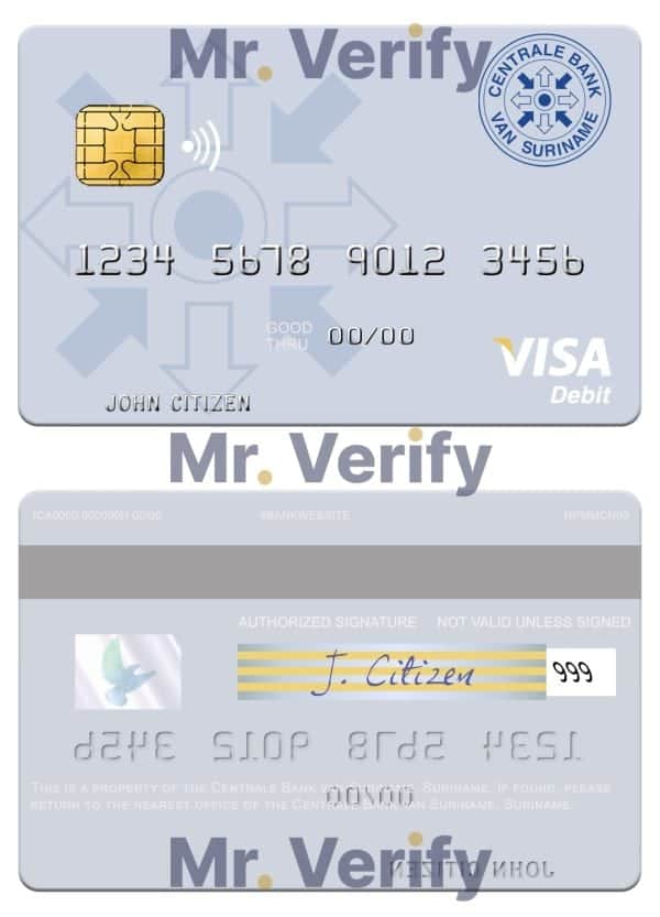 Fillable Suriname Centrale Bank van Suriname visa debit card Templates | Layer-Based PSD