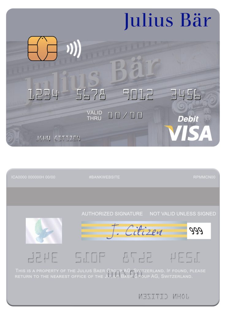 Fillable Switzerland Julius Baer Group AG visa debit card Templates
