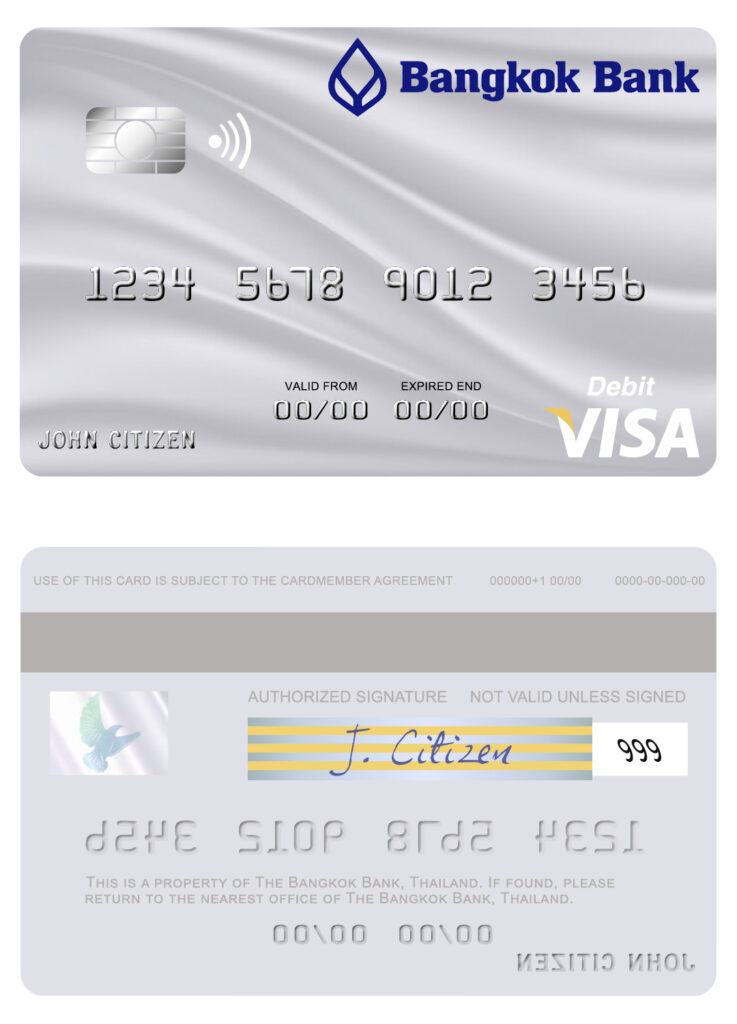 Fillable Thailand Bangkok Bank visa debit card Templates | Layer-Based PSD