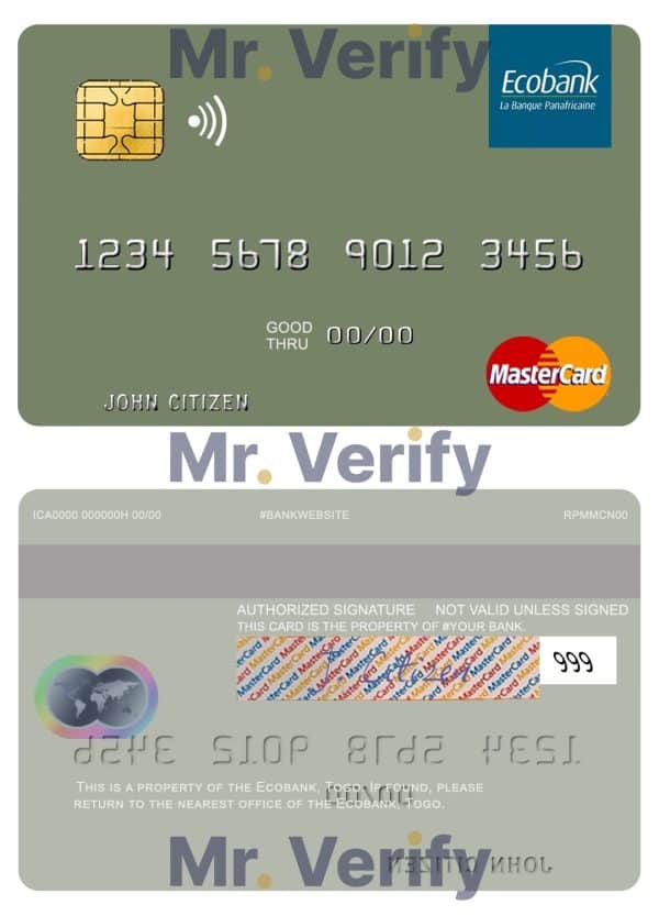 Fillable Togo Ecobank mastercard Templates | Layer-Based PSD
