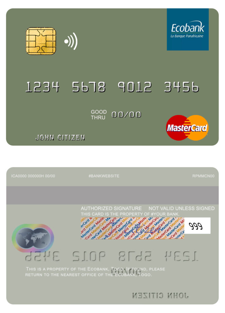 Fillable Togo Ecobank mastercard Templates | Layer-Based PSD