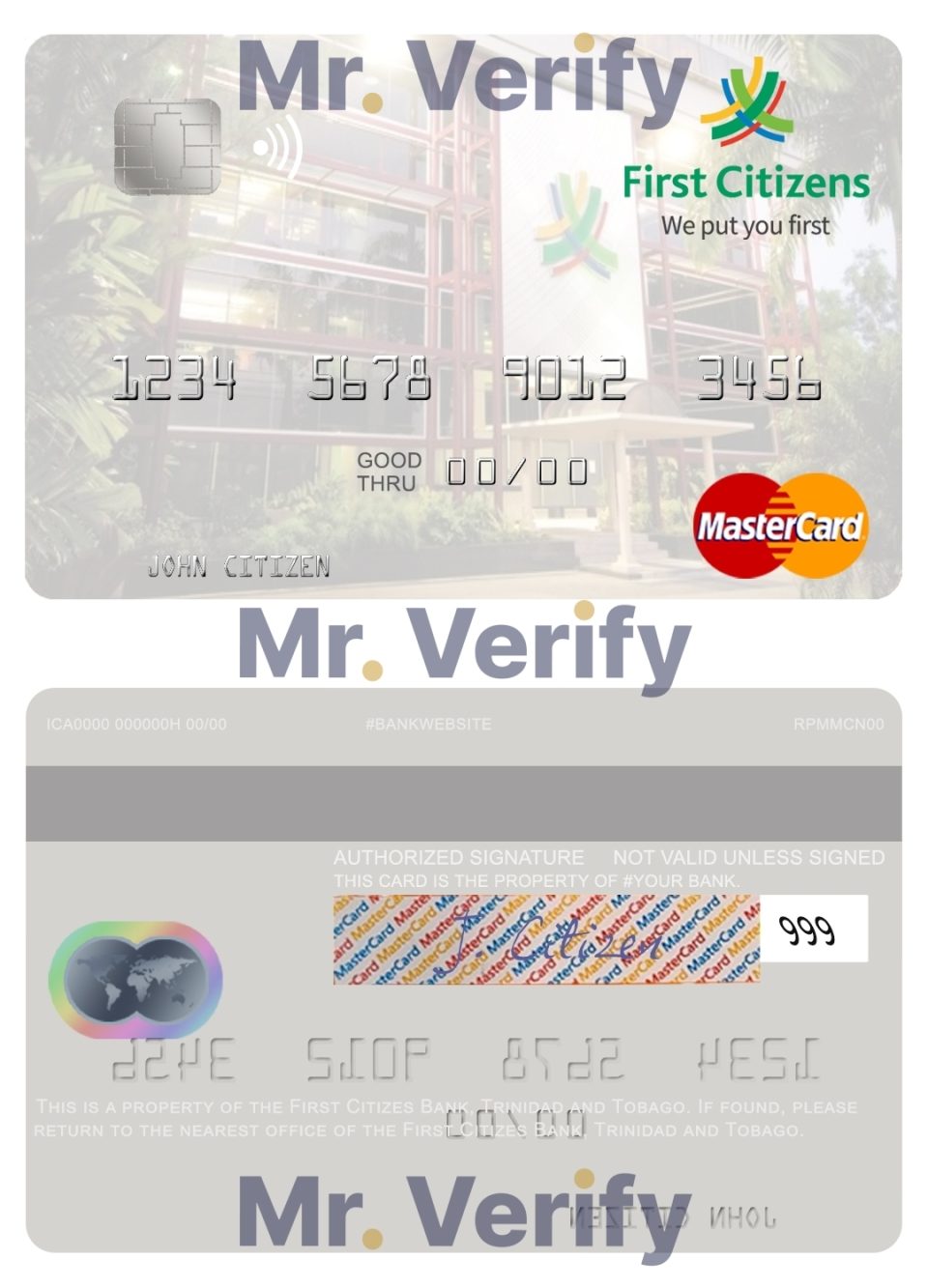 Fillable Trinidad and Tobago First Citizes Bank mastercard Templates | Layer-Based PSD