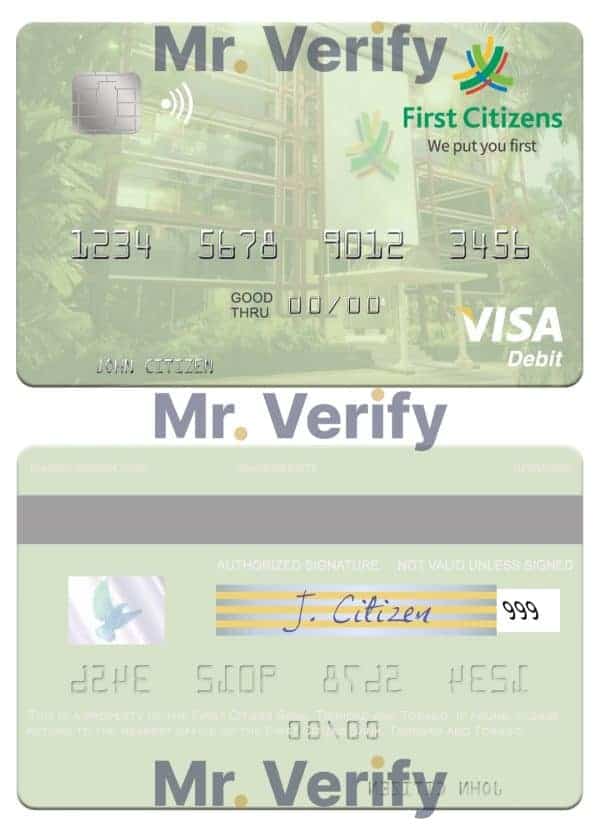 Fillable Trinidad and Tobago First Citizes Bank visa debit card Templates | Layer-Based PSD