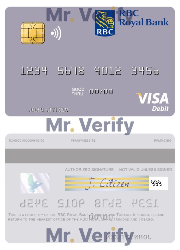 Fillable Trinidad and Tobago RBC Royal Bank visa debit card Templates 600x833 - Cart