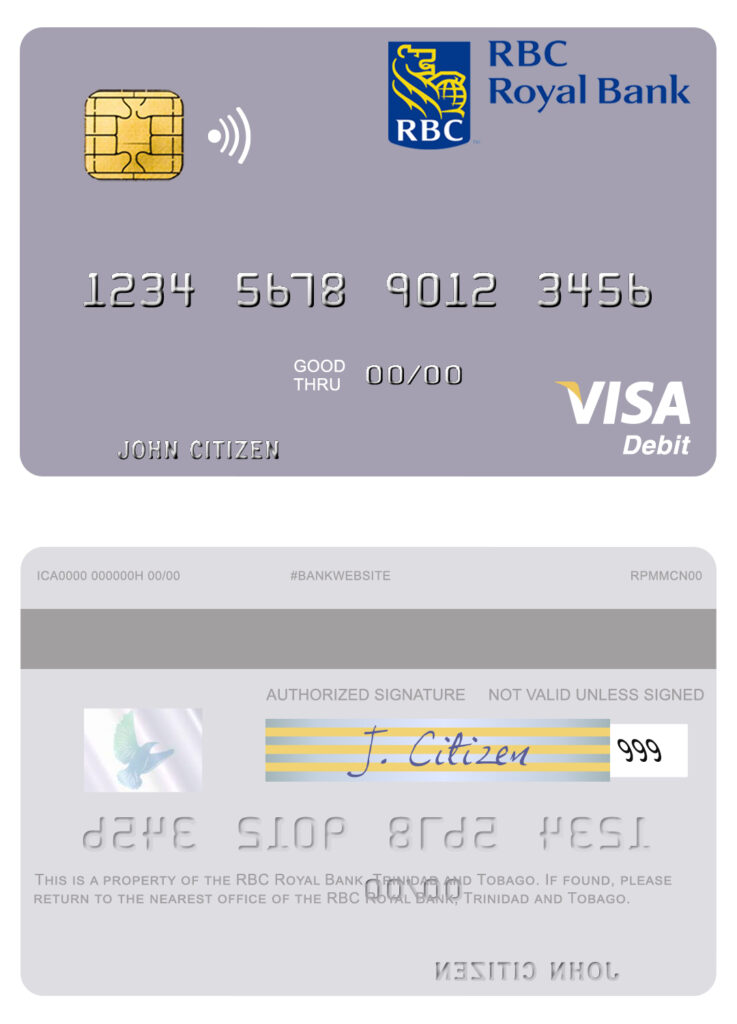 Fillable Trinidad and Tobago RBC Royal Bank visa debit card Templates
