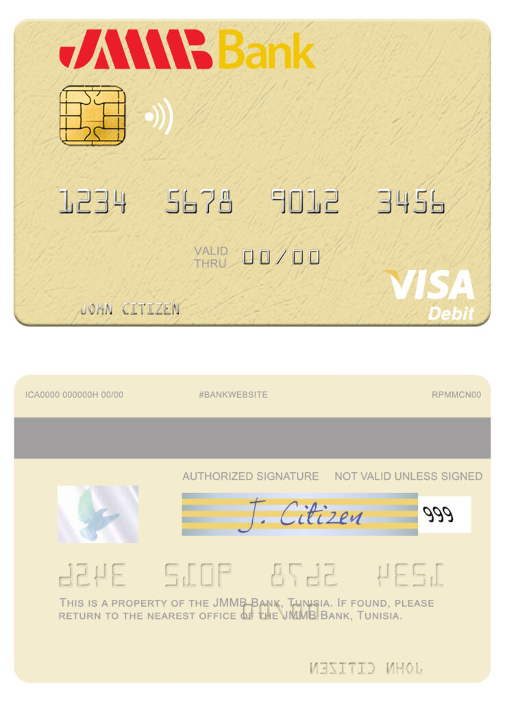 Fillable Tunisia JMMB Bank visa debit card Templates | Layer-Based PSD