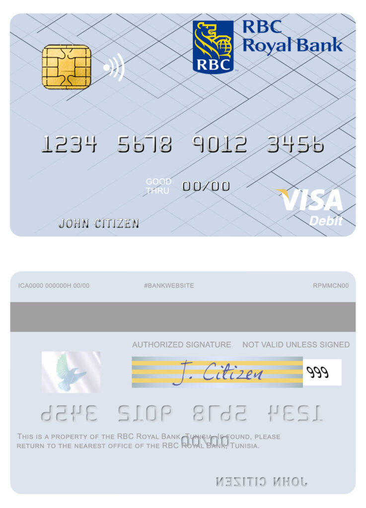 Fillable Tunisia RBC Royal Bank visa debit card Templates | Layer-Based PSD