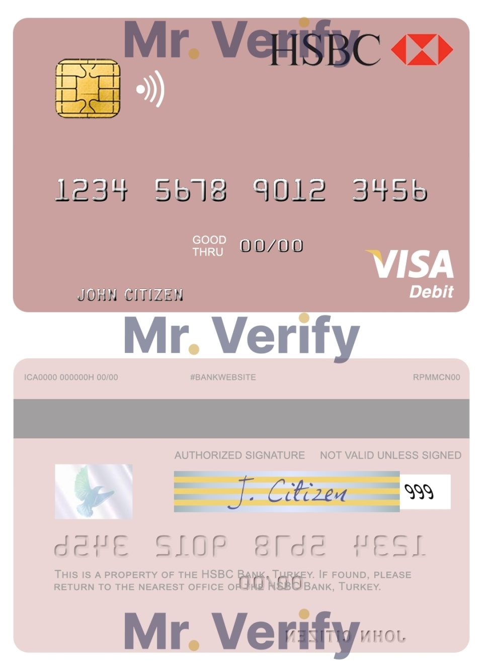 Fillable Turkey HSBC Bank visa debit card Templates | Layer-Based PSD