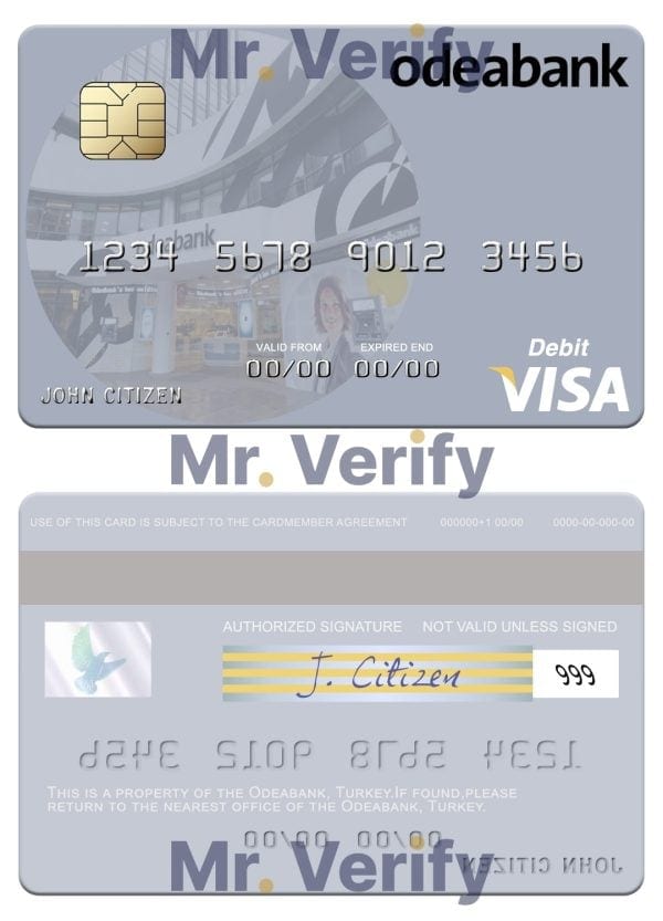 Fillable Turkey Odeabank visa debit card Templates | Layer-Based PSD