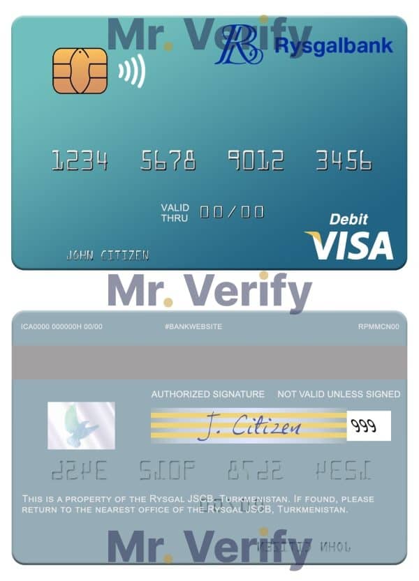 Fillable Turkmenistan Rysgal JSCB visa debit card Templates | Layer-Based PSD