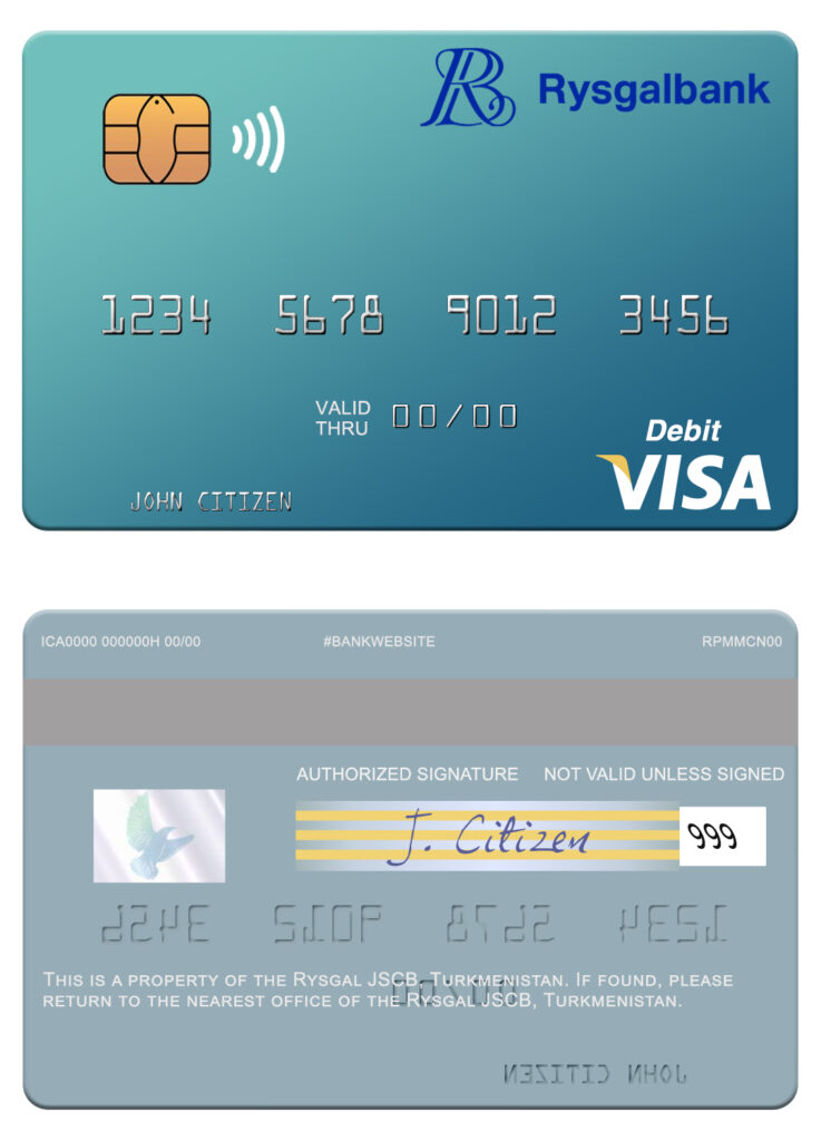 Fillable Turkmenistan Rysgal JSCB visa debit card Templates | Layer-Based PSD