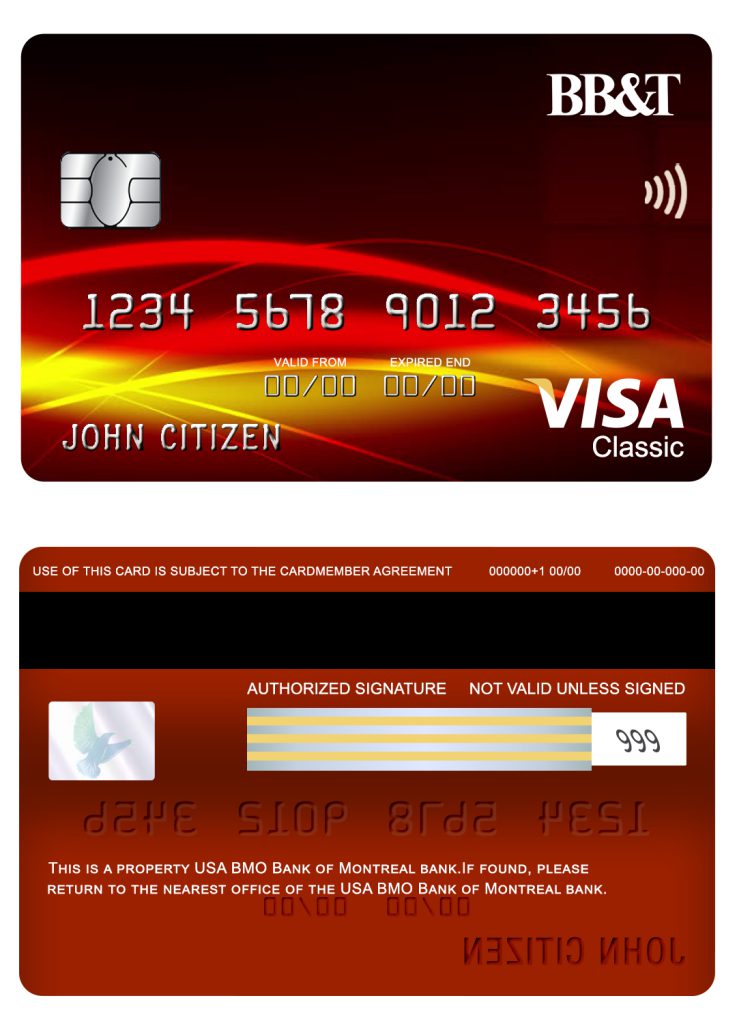Fillable USA BB&T Corp. bank visa classic card Templates