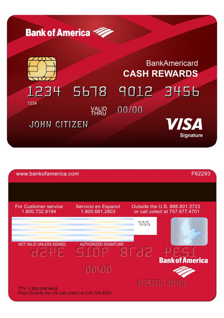 Fillable USA Bank of America Visa Card Templates