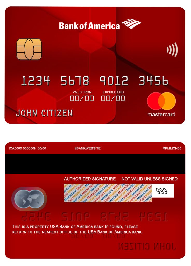 Fillable USA Bank of America bank mastercard Templates | Layer-Based PSD