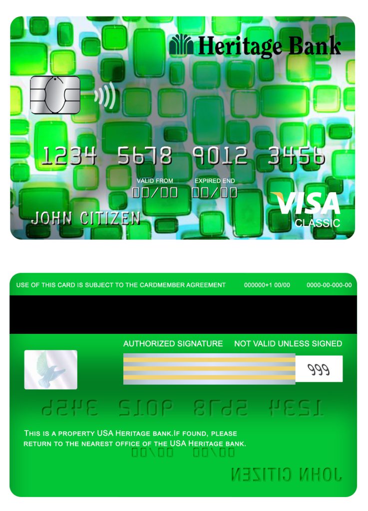 Fillable USA Heritage bank visa classic card Templates | Layer-Based PSD