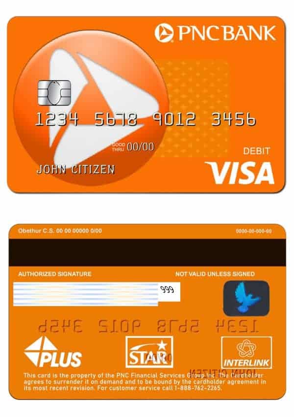 Fillable USA PNC Bank Visa Debit card Templates | Layer-Based PSD