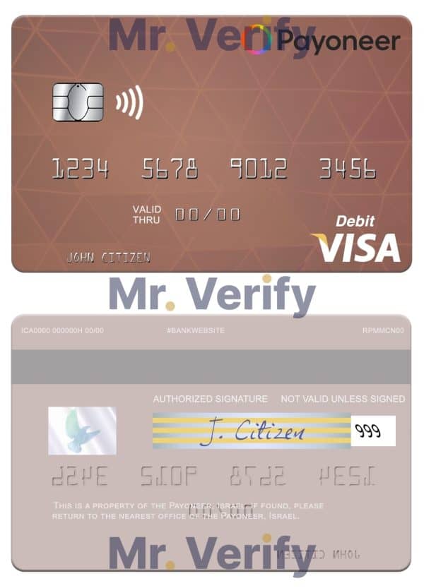 Fillable USA Payoneer visa credit card Templates | Layer-Based PSD
