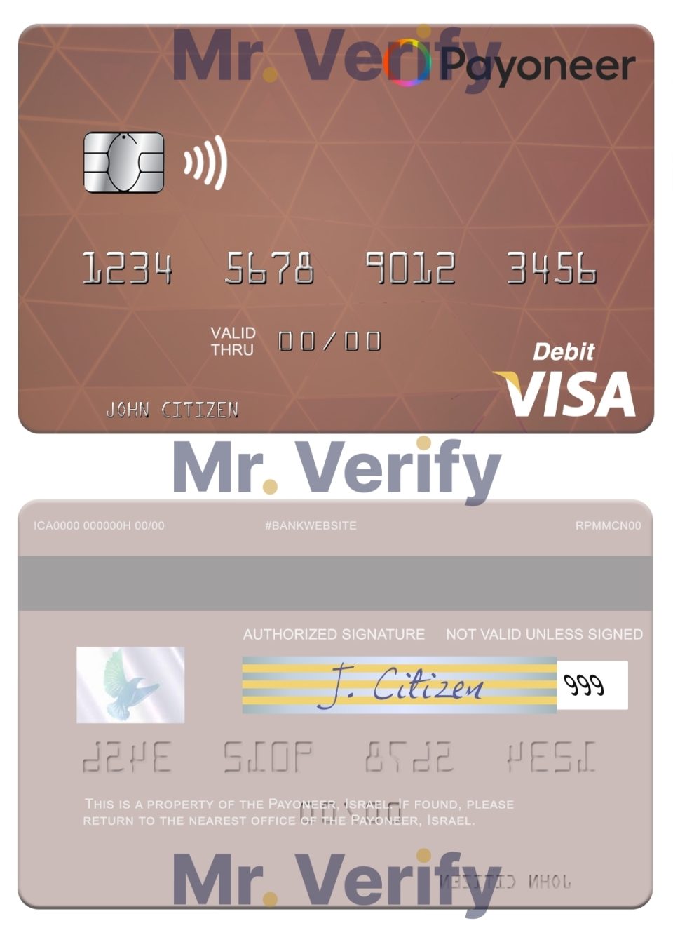 Fillable USA Payoneer visa credit card Templates | Layer-Based PSD