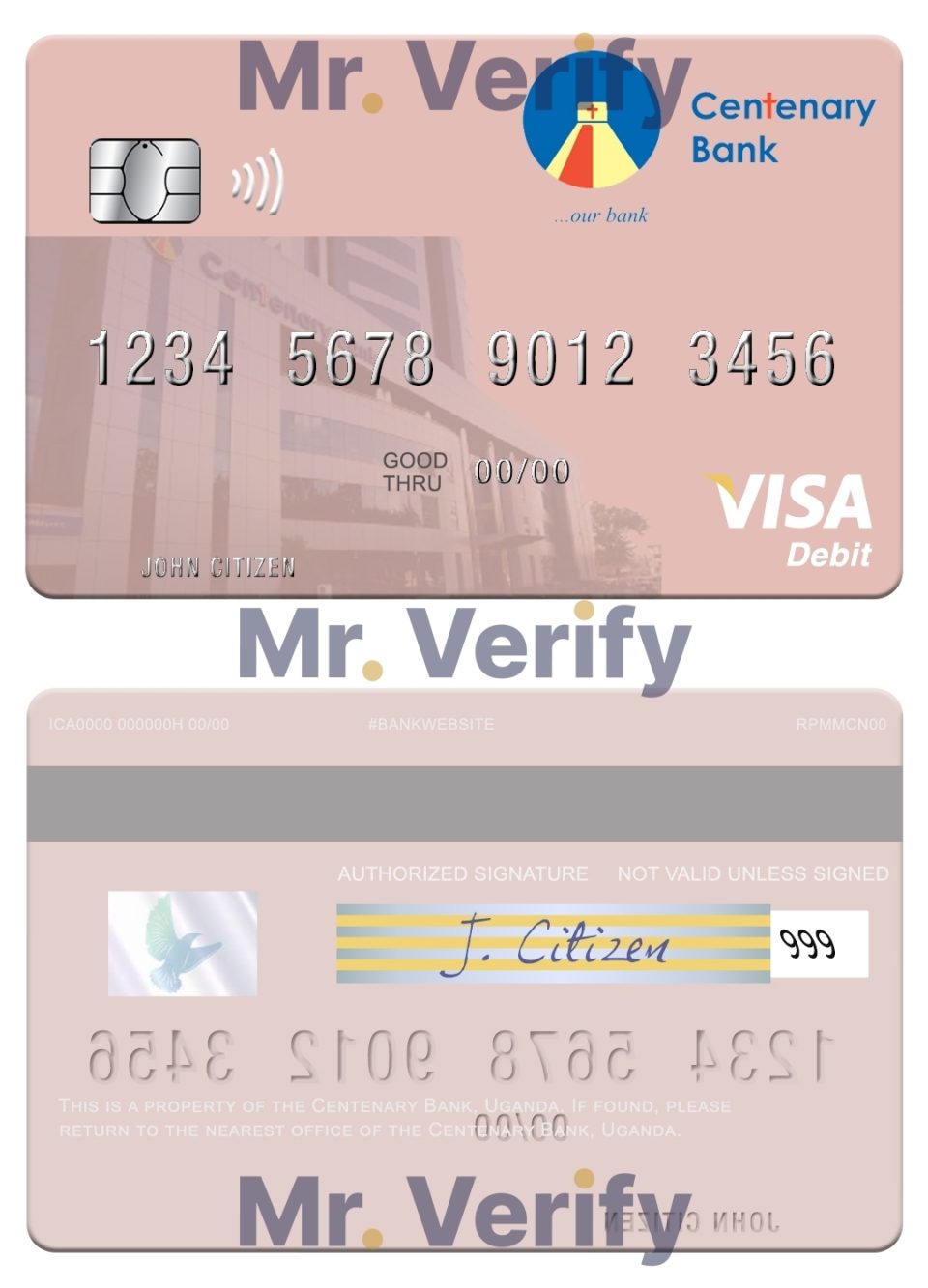 Fillable Uganda Centenary Bank visa debit card Templates | Layer-Based PSD