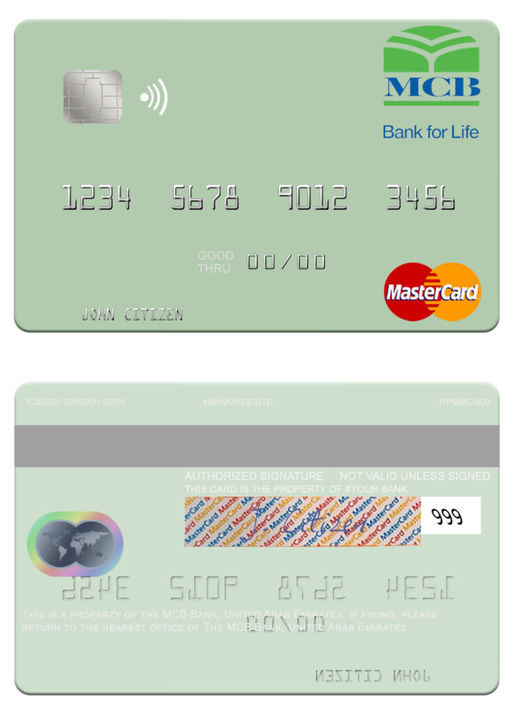 Fillable United Arab Emirates MCB Bank mastercard Templates | Layer-Based PSD