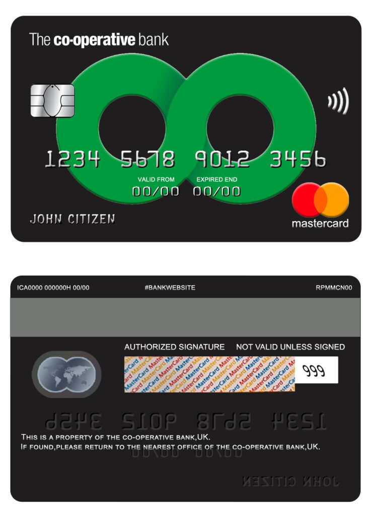Fillable United Kingdom The Co-operative bank mastercard credit card Templates | Layer-Based PSD