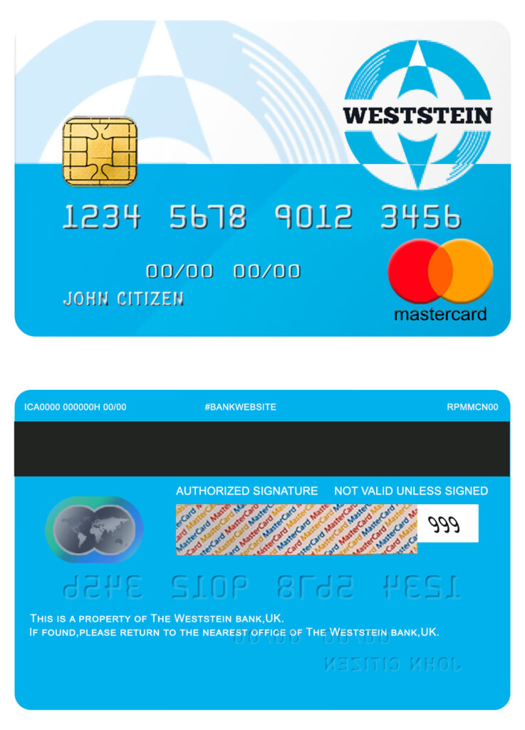 Fillable United Kingdom WestStein bank mastercard credit card Templates | Layer-Based PSD