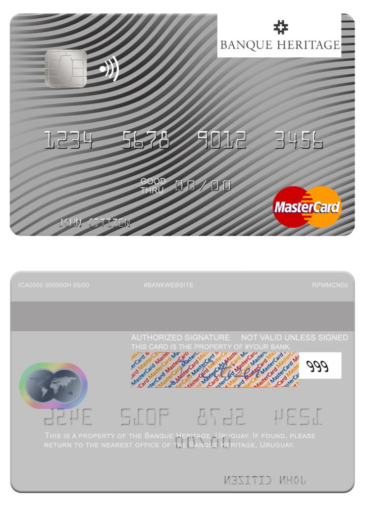 Fillable Uruguay Banque Heritage mastercard Templates | Layer-Based PSD