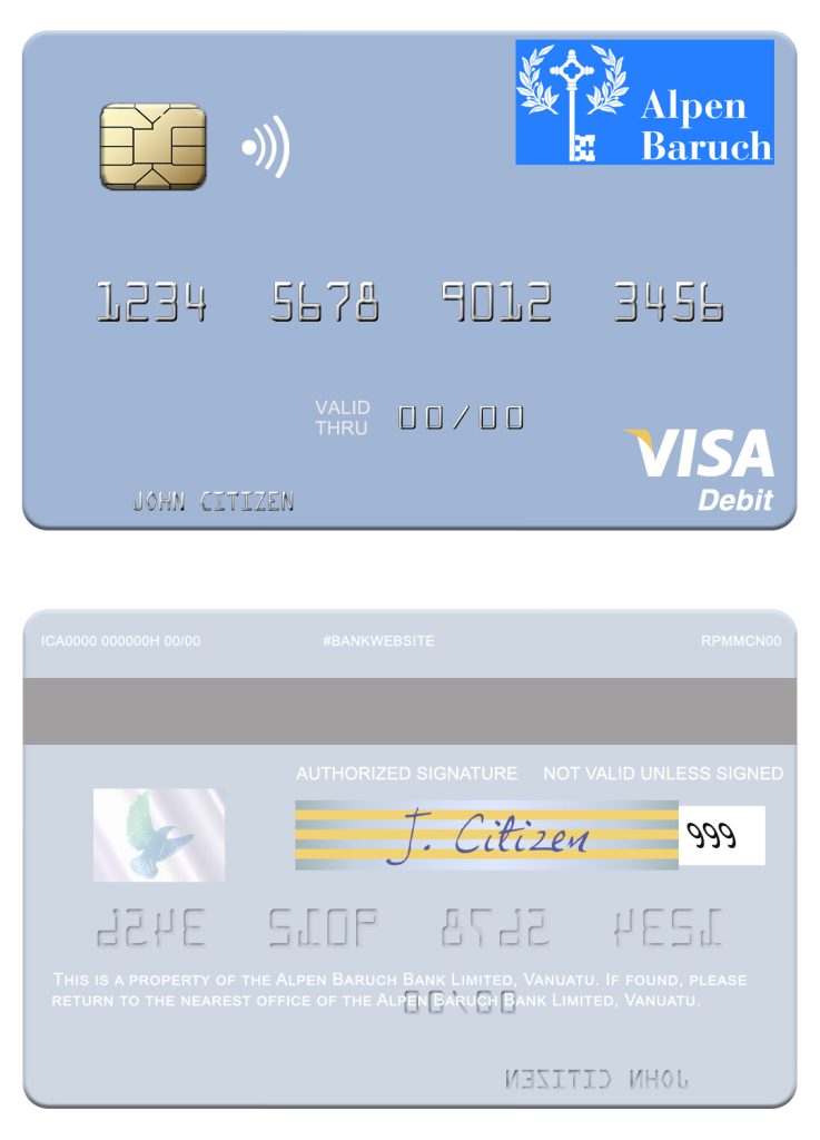 Fillable Vanuatu Alpen Baruch Bank Limited visa debit card Templates