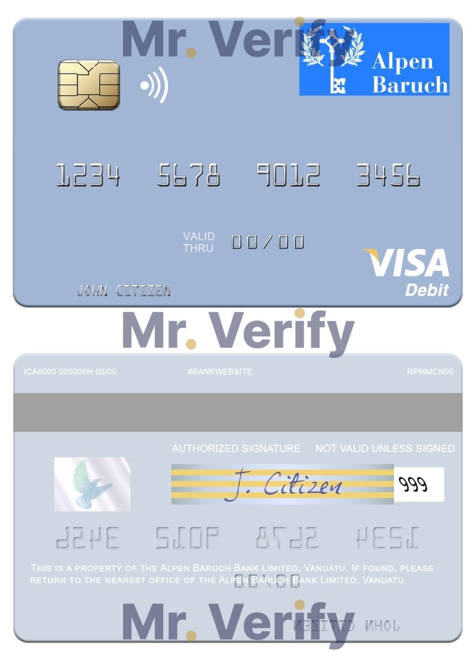 Fillable Vanuatu Alpen Baruch Bank Limited visa debit card Templates | Layer-Based PSD