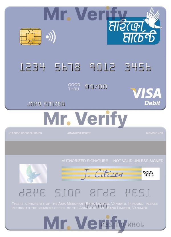 Fillable Vanuatu Asia Merchant Bank Limited visa debit card Templates