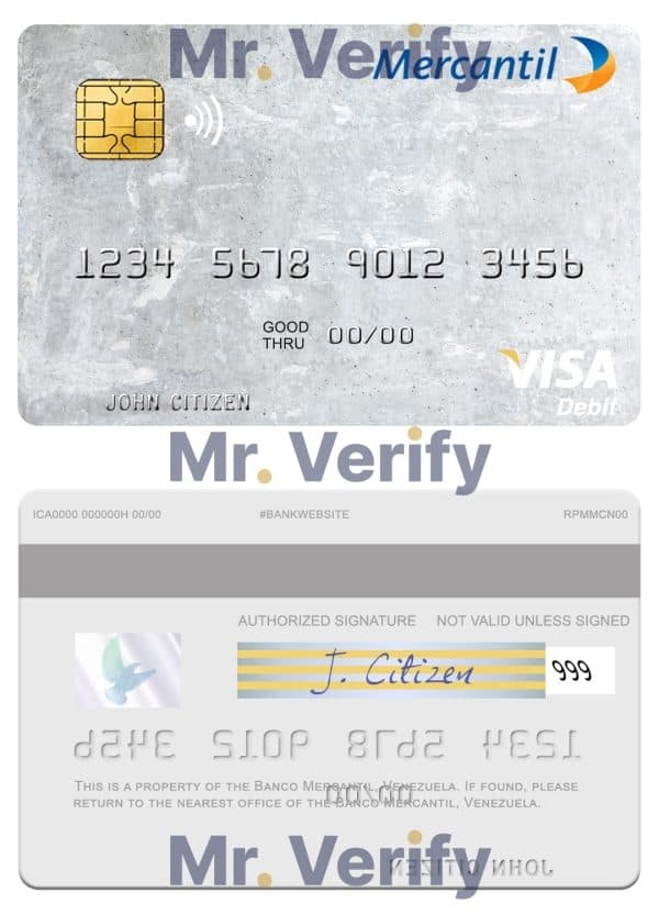 Fillable Venezuela Banco Mercantil visa debit card Templates | Layer-Based PSD