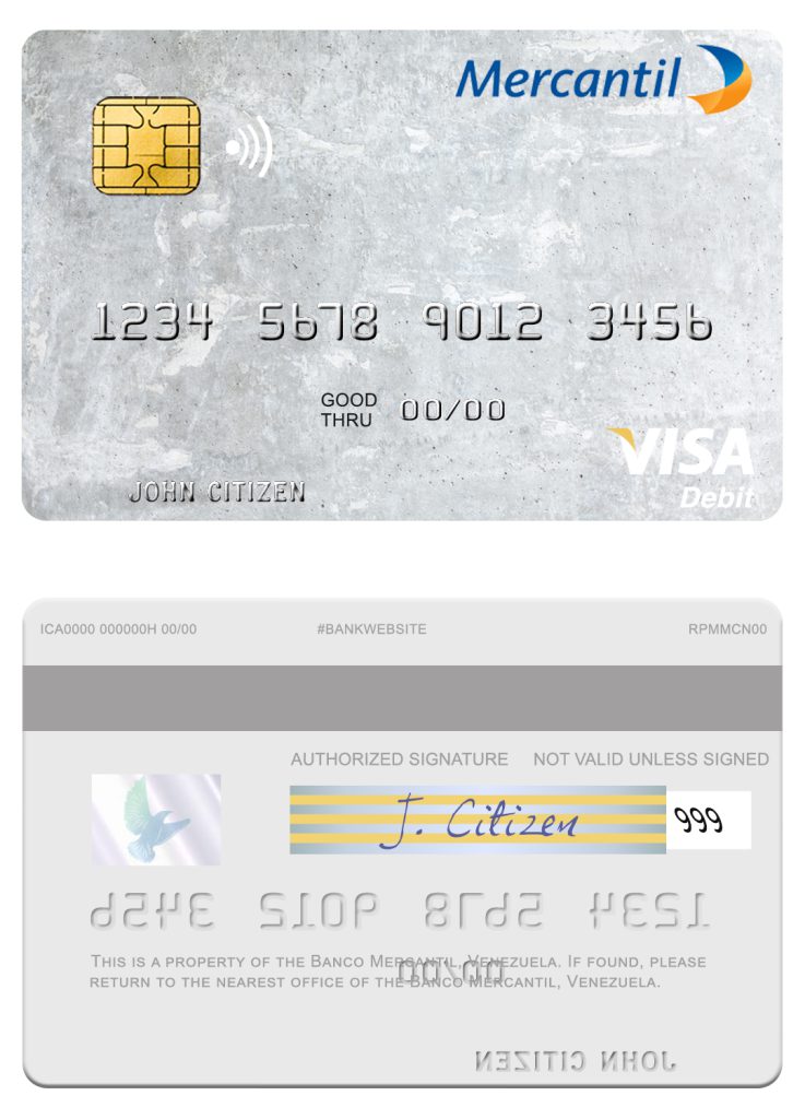 Fillable Venezuela Banco Mercantil visa debit card Templates | Layer-Based PSD