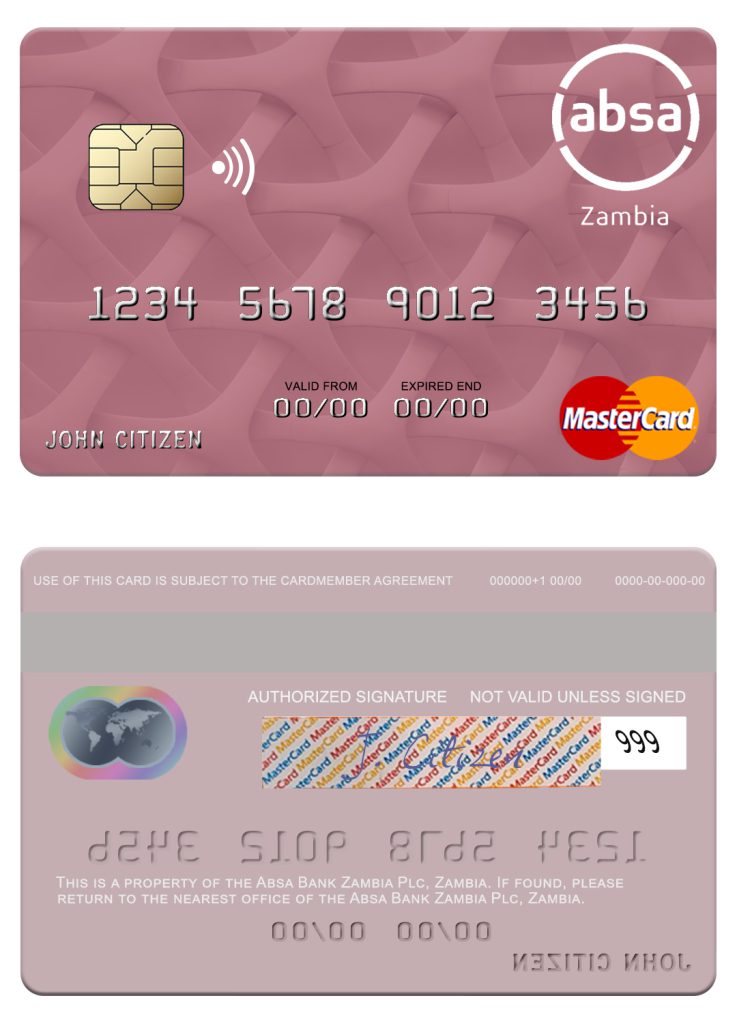 Fillable Zambia Absa Bank Zambia Plc mastercard credit card Templates | Layer-Based PSD