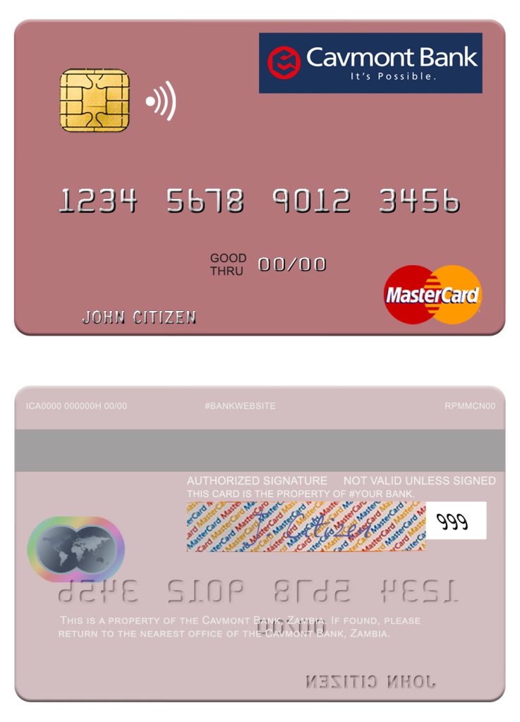 Fillable Zambia Cavmont Bank mastercard credit card Templates | Layer-Based PSD