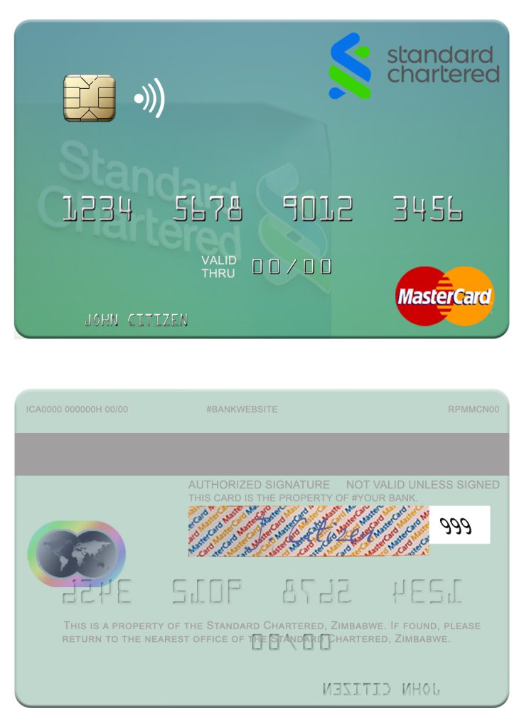 Fillable Zimbabwe Standard Chartered mastercard credit card Templates | Layer-Based PSD