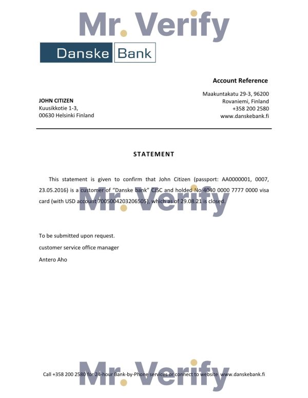 Download Finland Danske Bank Reference Letter Templates | Editable Word