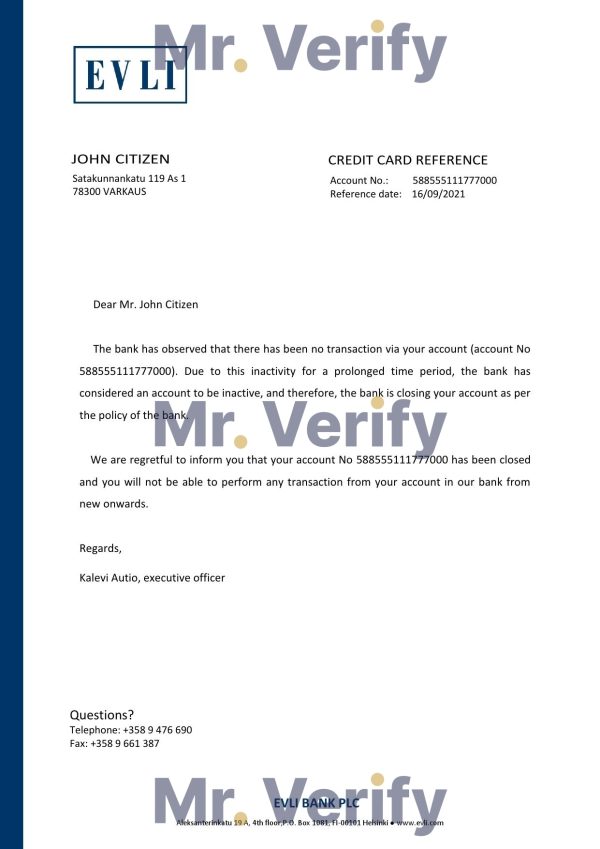 Download Finland Evli Bank Reference Letter Templates | Editable Word