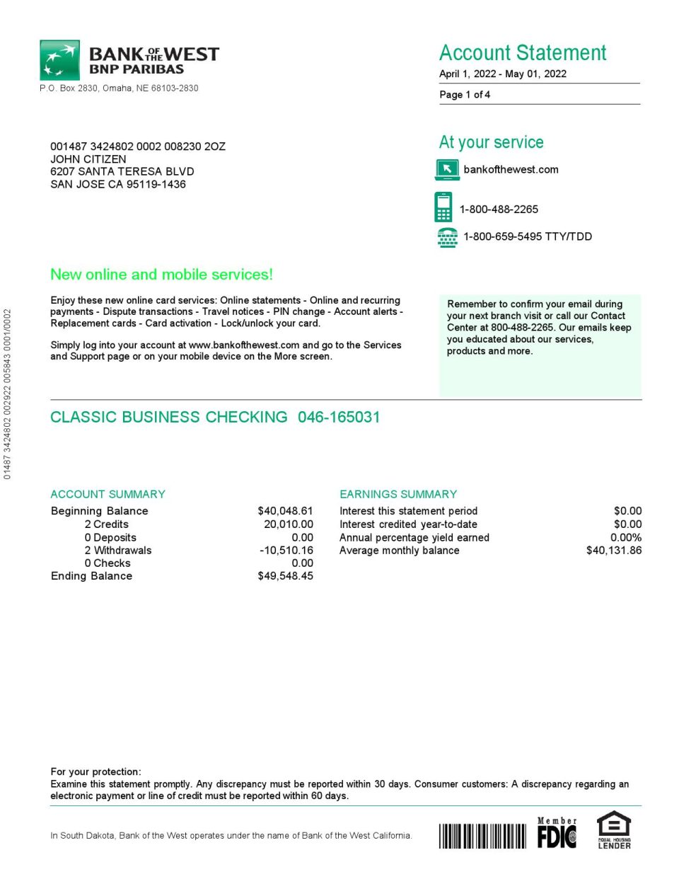 France BNP bank statement Word and PDF template, 4 pages