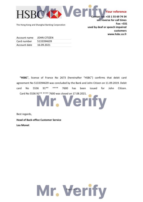 Download France HSBC Bank Reference Letter Templates | Editable Word